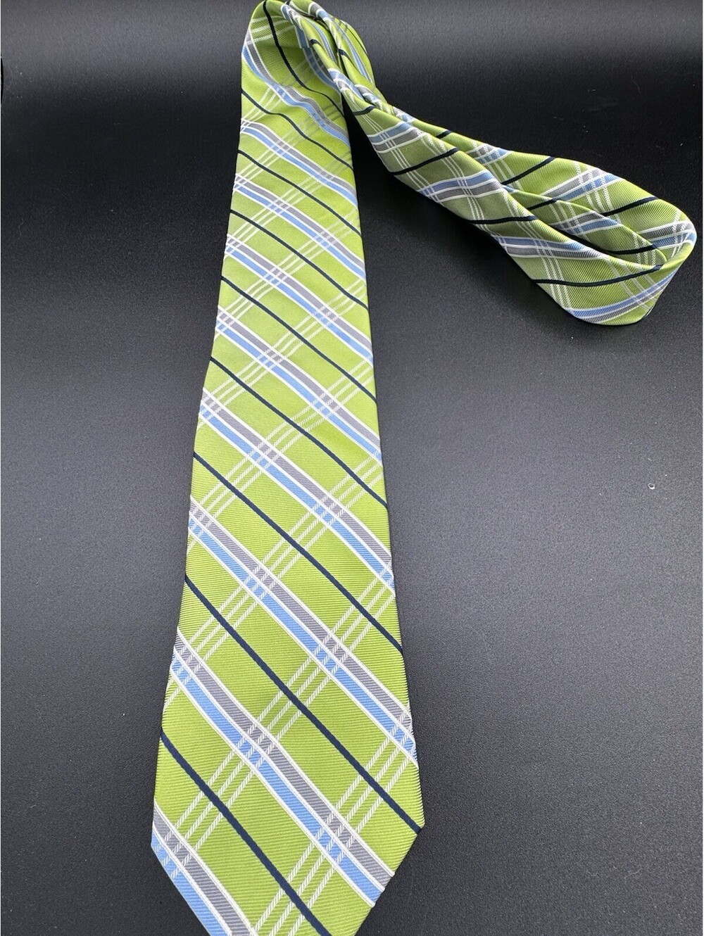 Countess Mara 100% Silk Tie Green Blue Plaid Striped Mens Necktie RN 43170